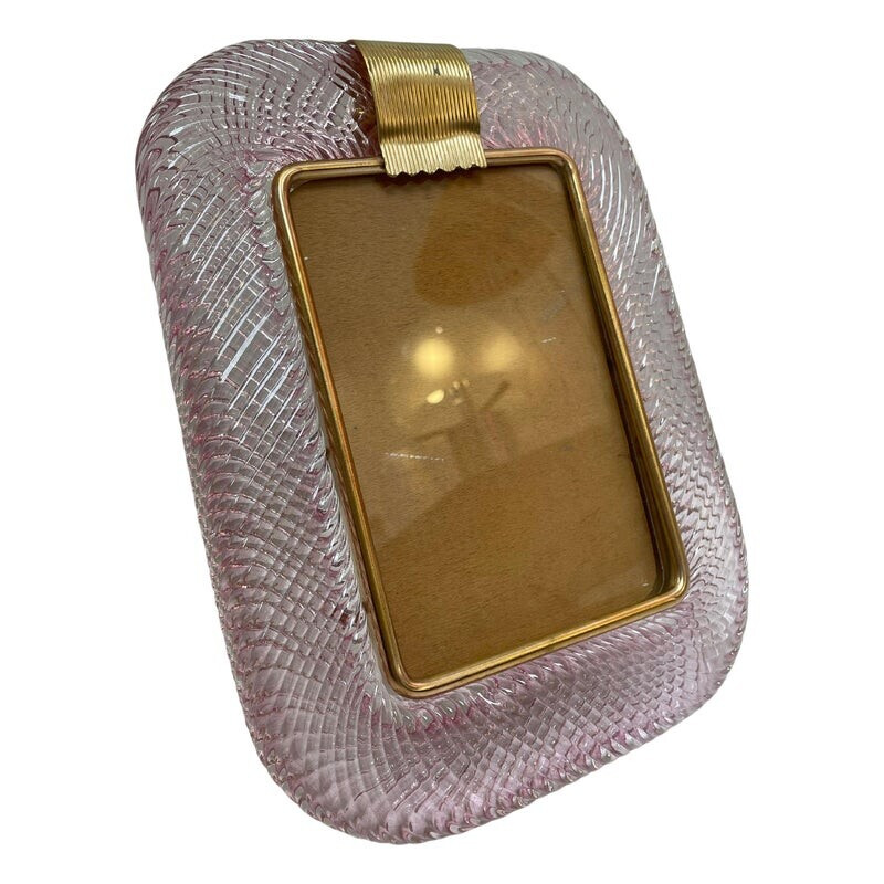 Vintage pink Murano glass and brass picture frame by Barovier and Toso, 2000s