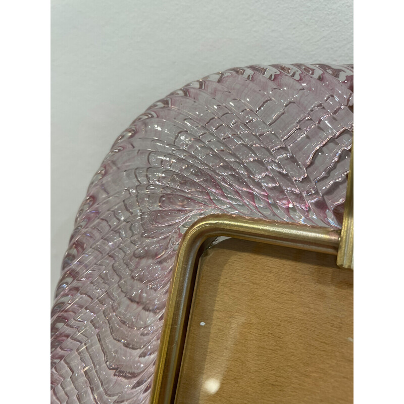 Marco vintage de cristal de Murano rosa y latón de Barovier y Toso, años 2000