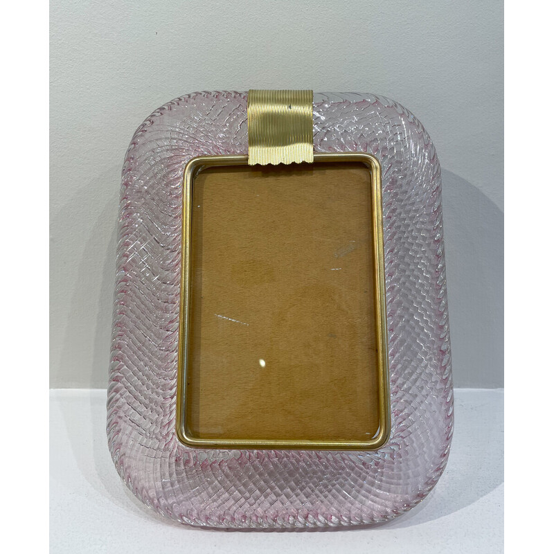 Vintage pink Murano glass and brass picture frame by Barovier and Toso, 2000s