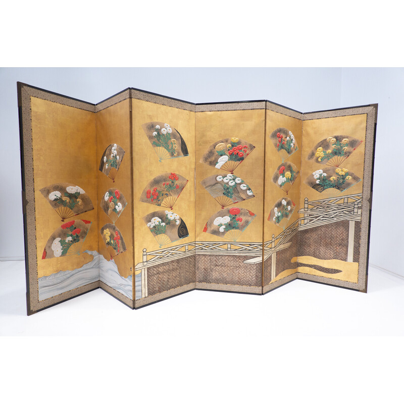 Vintage Japanese flolding screen in wood and paper, 1900s