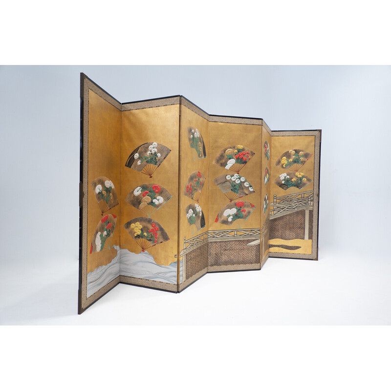 Vintage Japanese flolding screen in wood and paper, 1900s