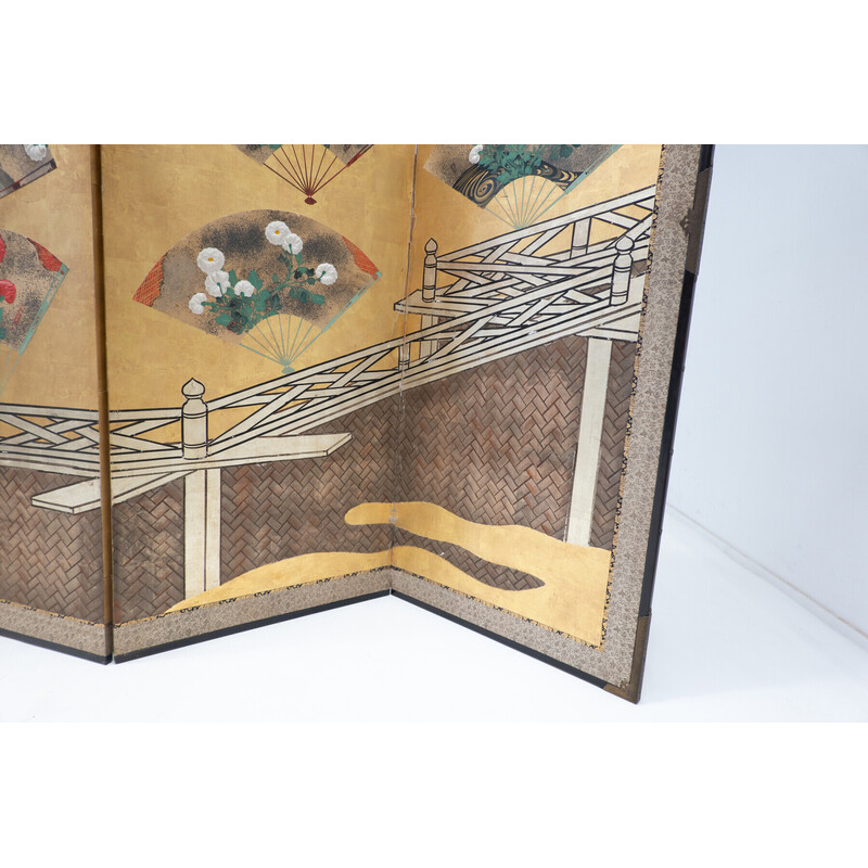 Paravento giapponese d'epoca in legno e carta, 1900