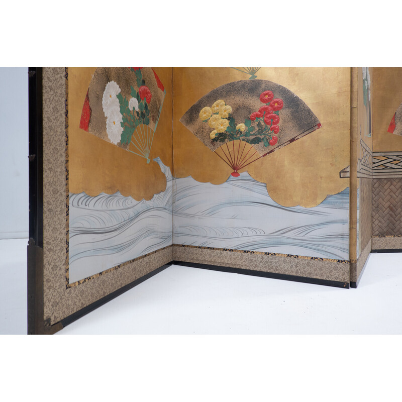Paravento giapponese d'epoca in legno e carta, 1900