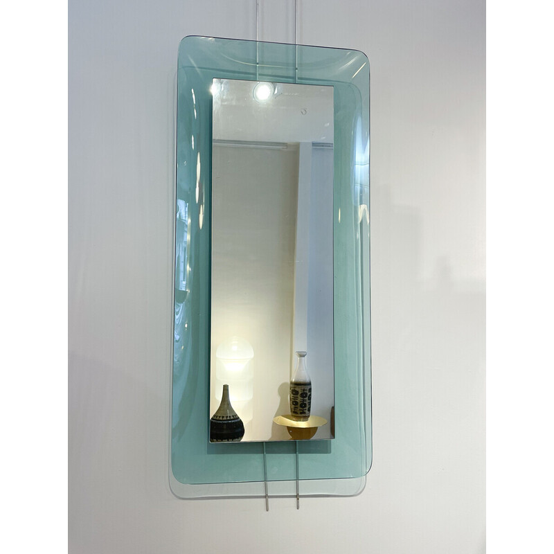 Vintage lichtblauwe rechthoekige spiegel model 2273 van Max Ingrand voor Fontana Arte, Italië 1950