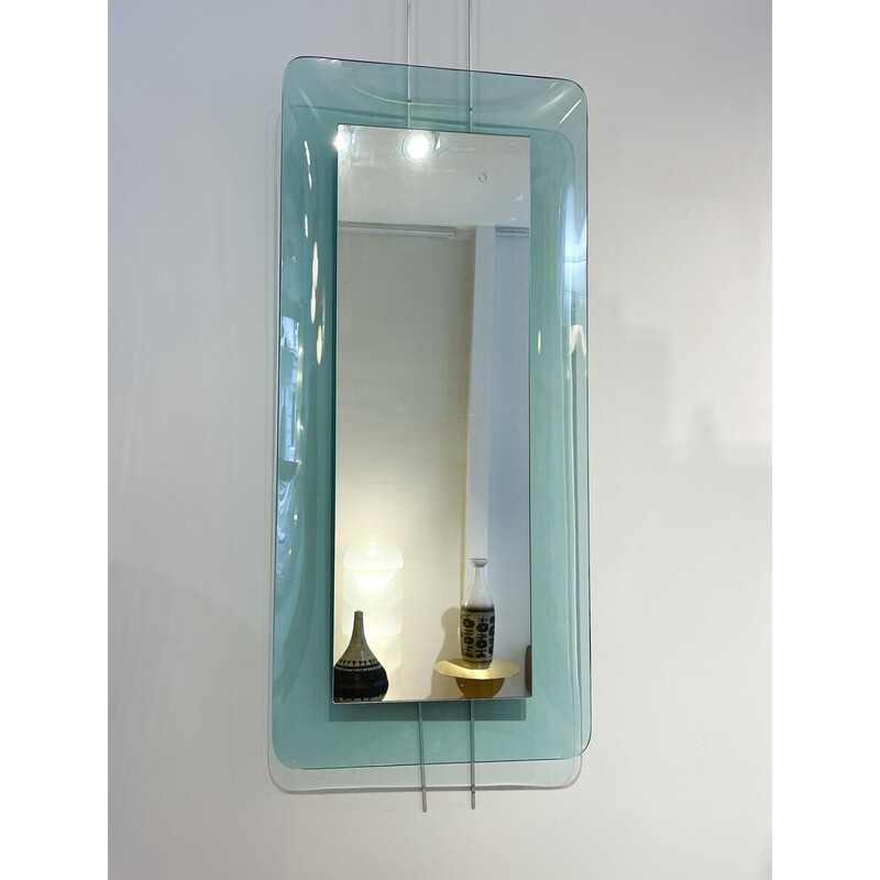 Vintage light blue rectangular mirror model 2273 by Max Ingrand for Fontana Arte, Italy 1950s