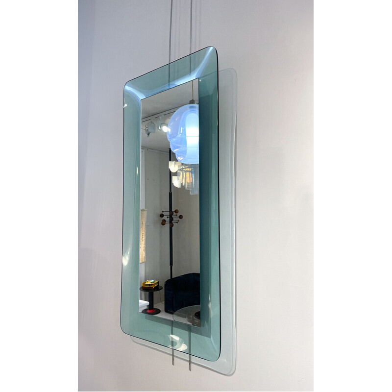 Espejo rectangular vintage azul claro modelo 2273 de Max Ingrand para Fontana Arte, Italia años 50