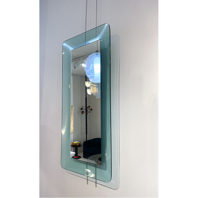 Vintage light blue rectangular mirror model 2273 by Max Ingrand for Fontana Arte, Italy 1950s