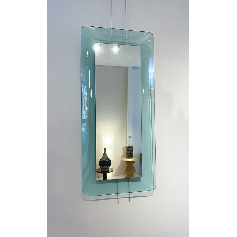 Vintage light blue rectangular mirror model 2273 by Max Ingrand for Fontana Arte, Italy 1950s
