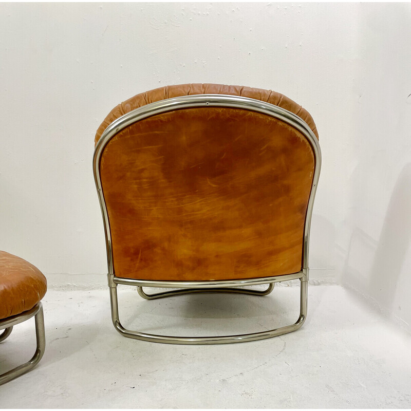 Mid-century cognac leather armchair and ottoman mod 915 by Carlo de Carli, Italy