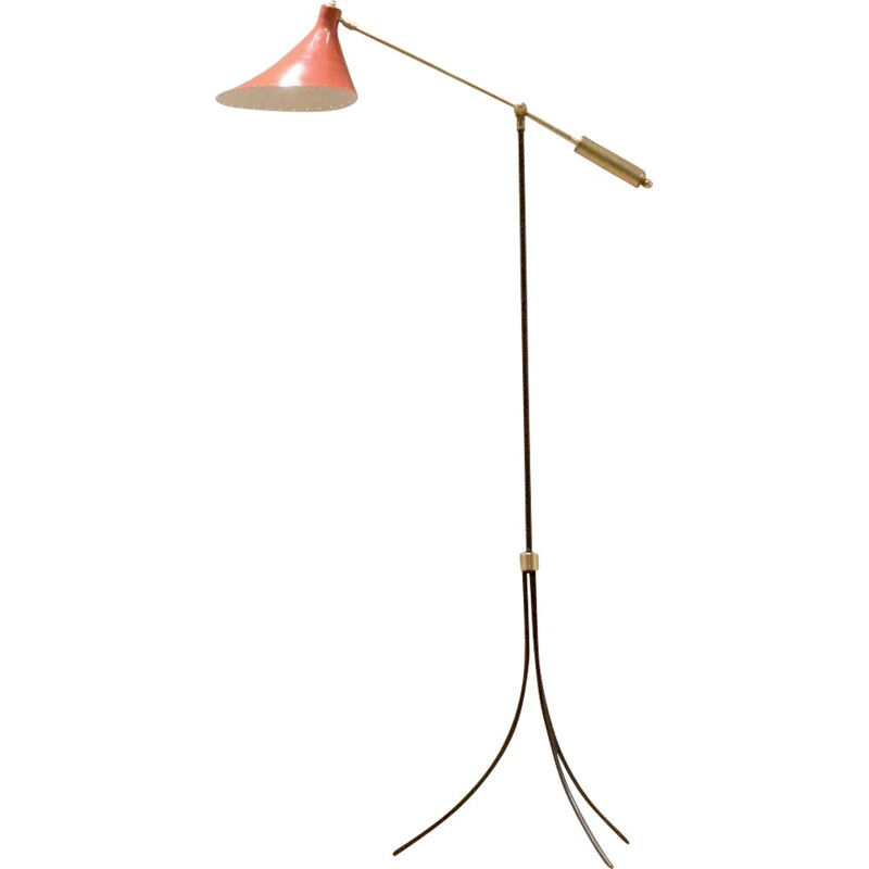 French tripod floor lamp in brass and metal - 1950s