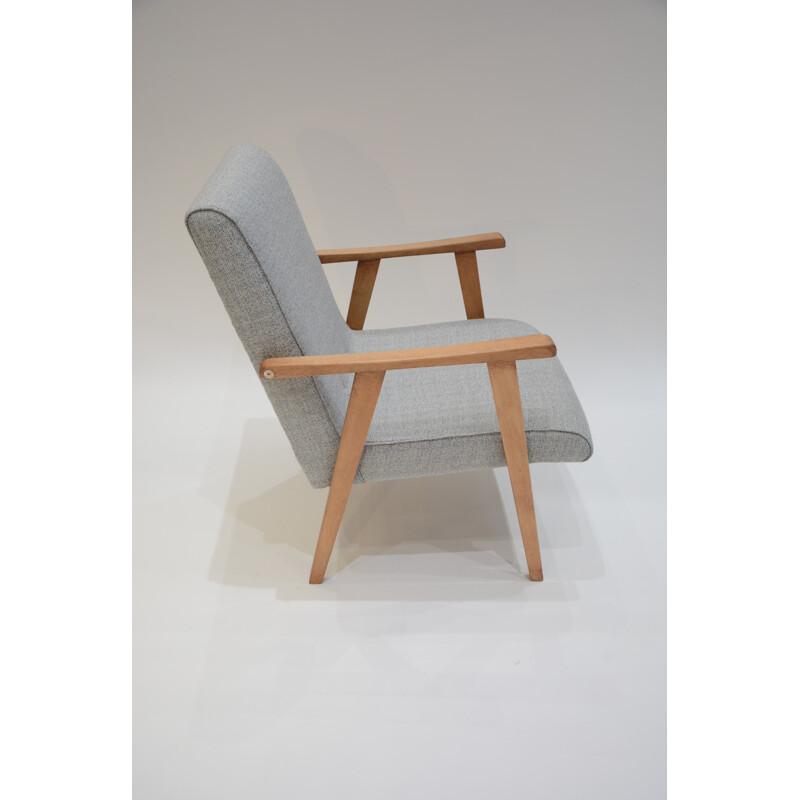 Fauteuil soviétique tissu gris avec fils bleus - 1960