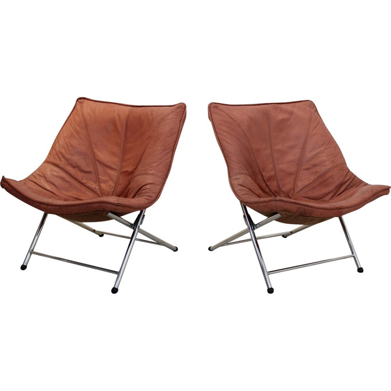Set of 2 foldable low chairs designed by Teun Van Zanten for Molinari - 1970s
