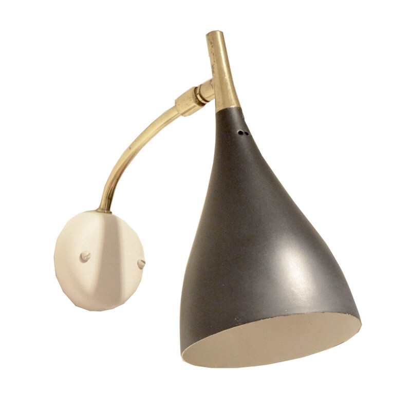 Black tulip wall lamp in brass and painted metal - 1950s