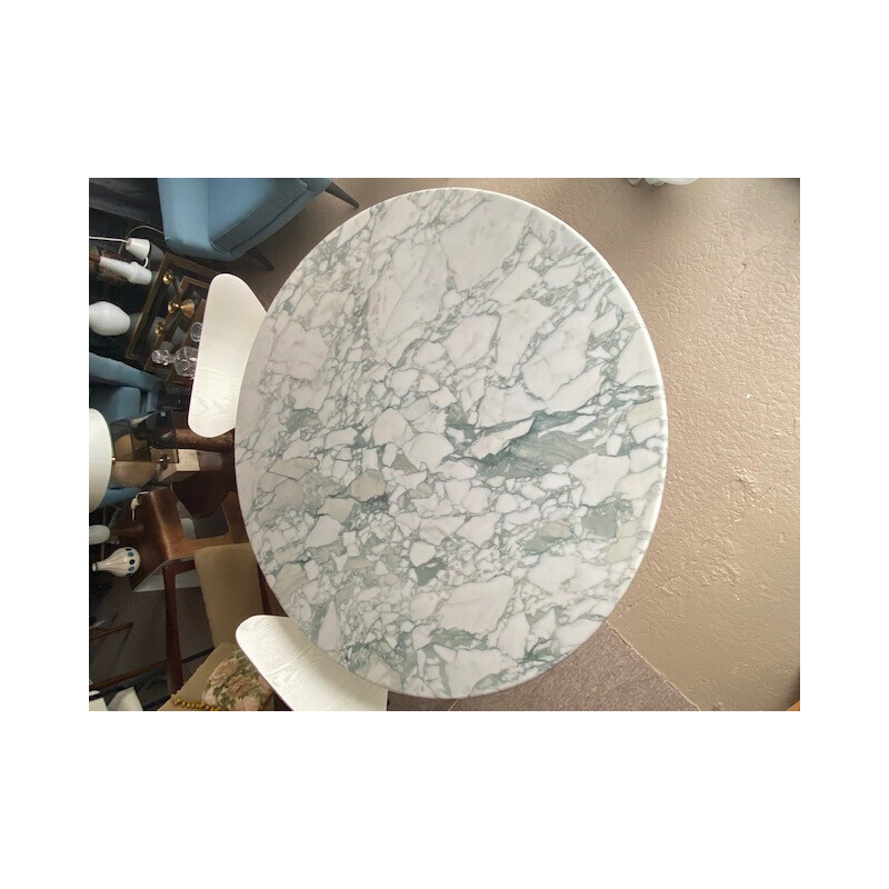 Vintage round table in Italian Arabescato marble, 1970