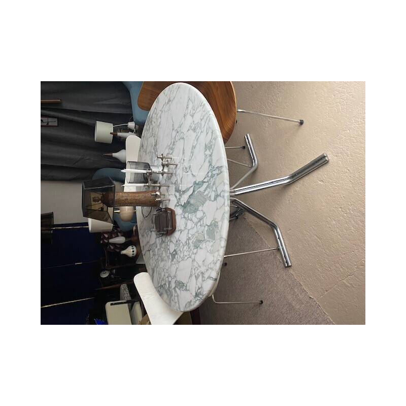 Vintage round table in Italian Arabescato marble, 1970