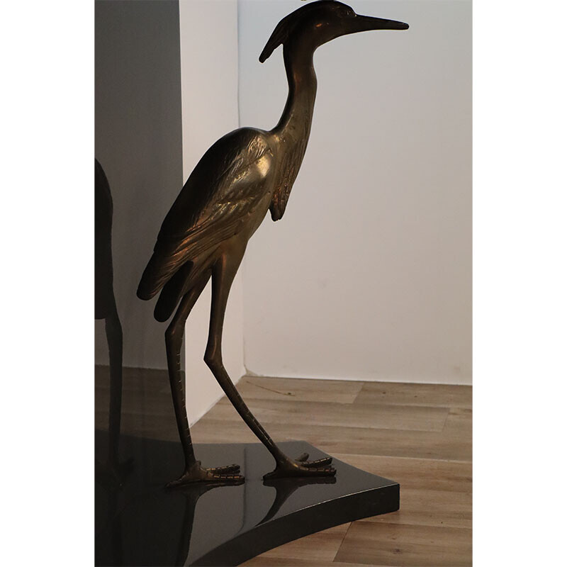 Vintage console in lacquered wood with brass herons, 1970