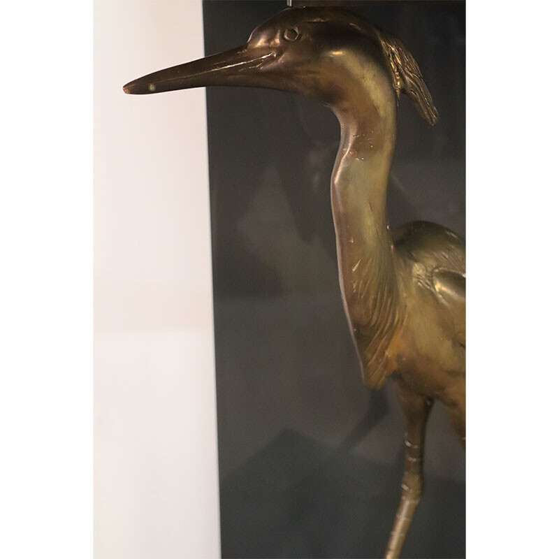 Vintage console in lacquered wood with brass herons, 1970