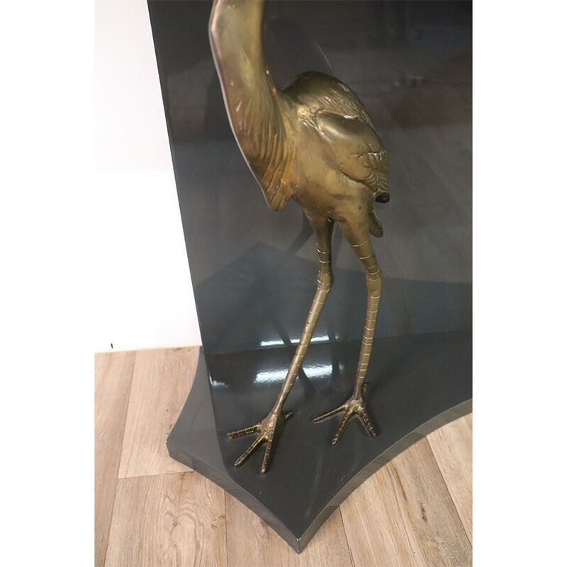 Vintage console in lacquered wood with brass herons, 1970