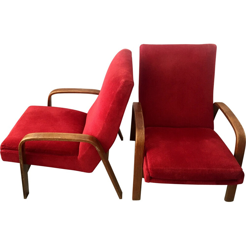 Pair of red armchairs by ARP for Steiner - 1950s