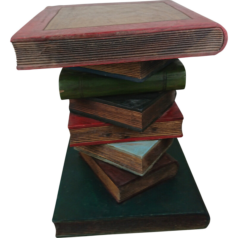 Vintage bijzettafel met 8 gestapelde boeken in Acacia, 1960-1970