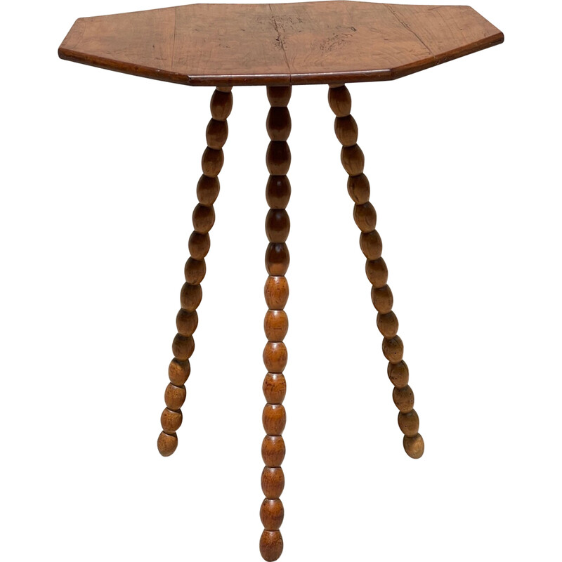 Tavolino vintage con gambe a treppiede e legno tornito