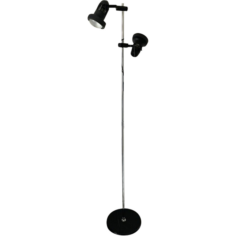 Black vintage floor lamp with 2 adjustable spots, 1970