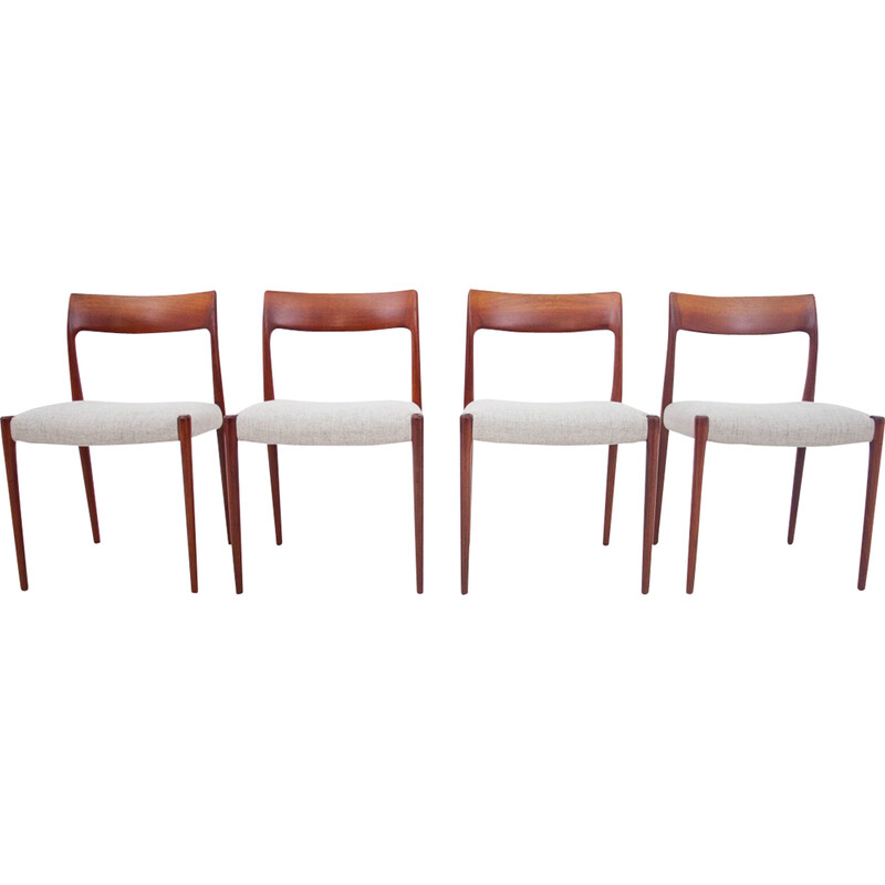 Set of 4 vintage teak chairs model 77 by N. O. Møller, Denmark 1960s