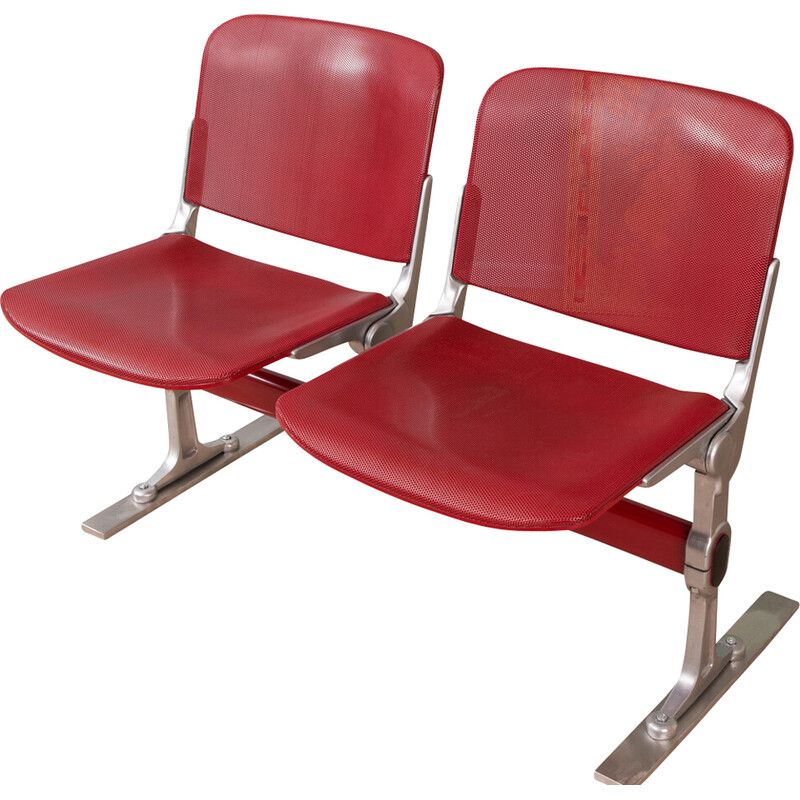 Vintage waiting bench in wine-red metal, Germany 1980s