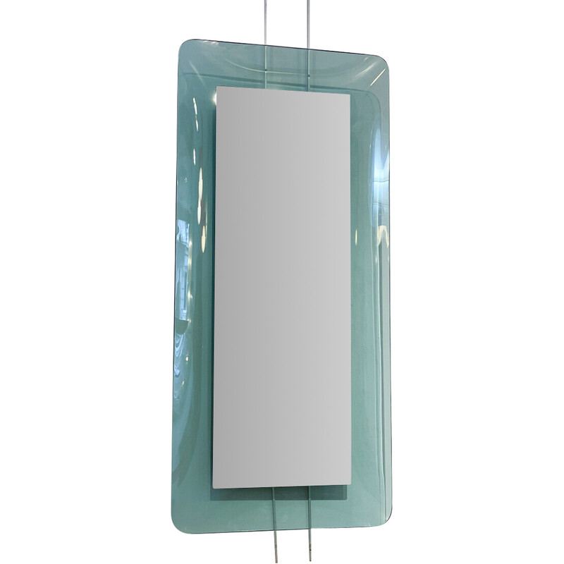 Vintage light blue rectangular mirror model 2273 by Max Ingrand for Fontana Arte, Italy 1950s