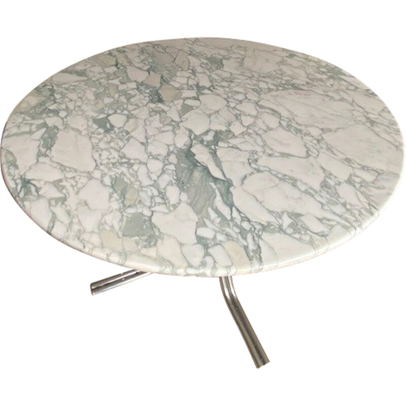 Table ronde vintage en marbre italien Arabescato, 1970