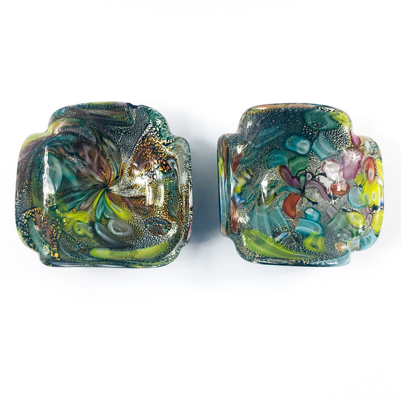 Pair of vintage Tutti Frutti Murano glass bowls by Dino Martens, Italy 1950s