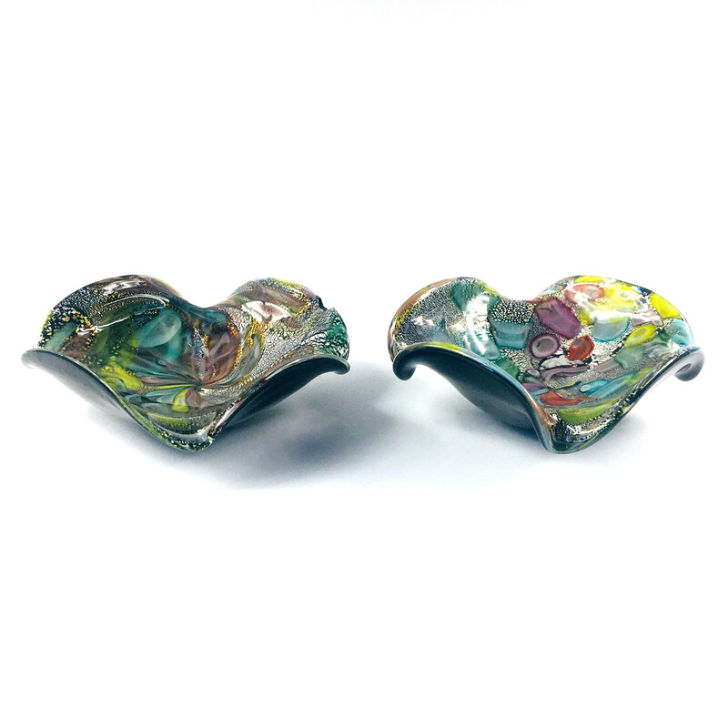 Pair of vintage Tutti Frutti Murano glass bowls by Dino Martens, Italy 1950s