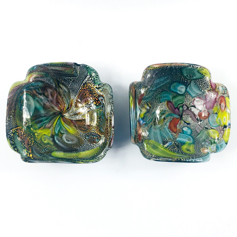 Pair of vintage Tutti Frutti Murano glass bowls by Dino Martens, Italy 1950s