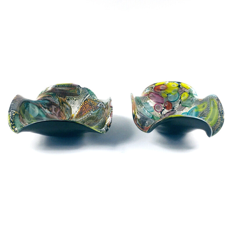 Pair of vintage Tutti Frutti Murano glass bowls by Dino Martens, Italy 1950s