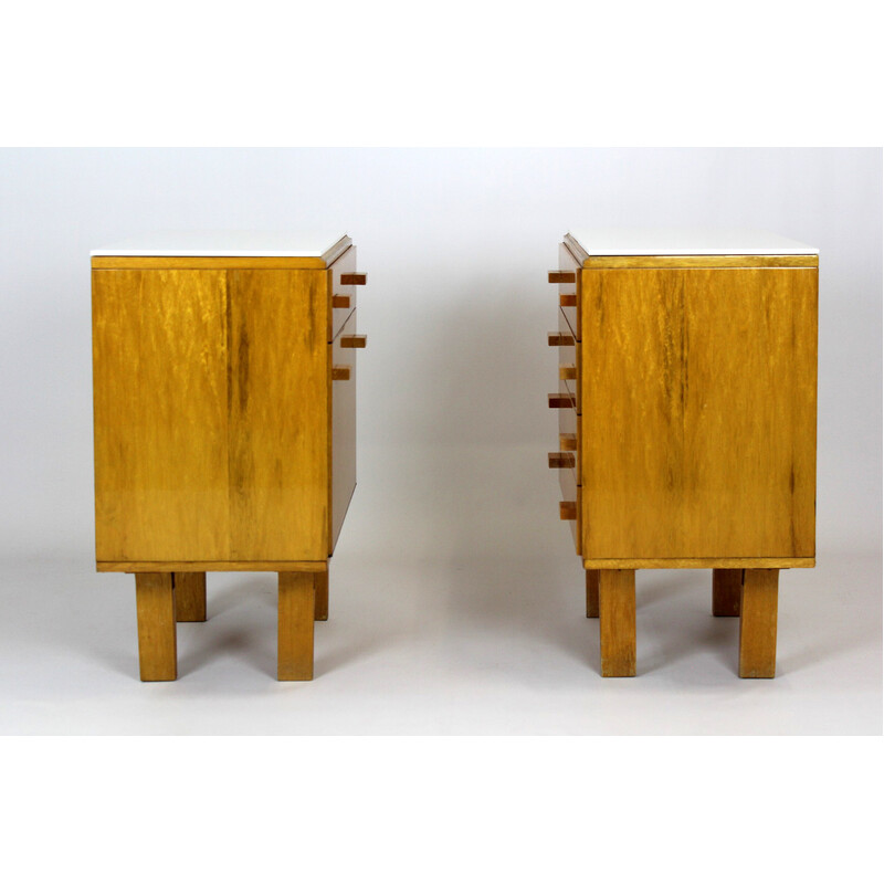 Pair of vintage night stands in white glass and plywood for Nový domov Np, Czech Republic 1970s