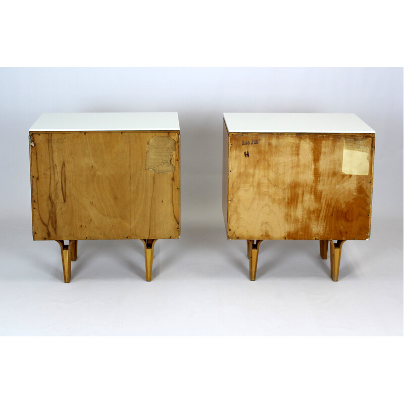 Pair of vintage night stands in white glass and plywood for Nový domov Np, Czech Republic 1970s