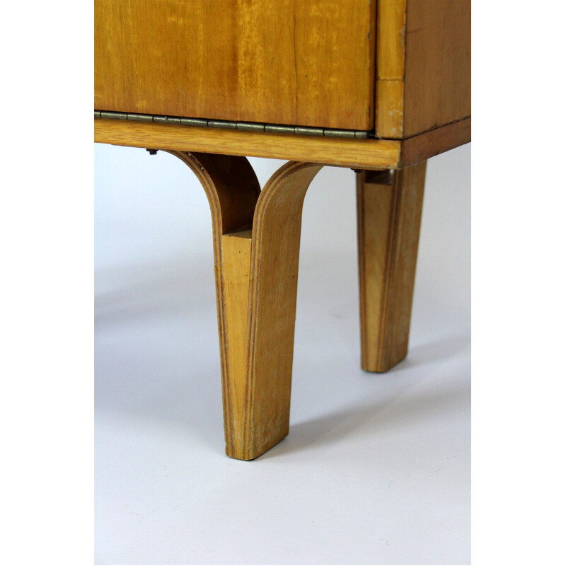 Pair of vintage night stands in white glass and plywood for Nový domov Np, Czech Republic 1970s