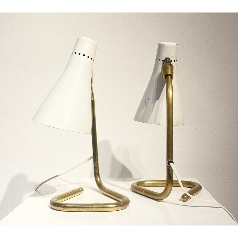 Pair of vintage modular table lamps in white brass and metal by Guiseppe Ostuni, Italy 1950s