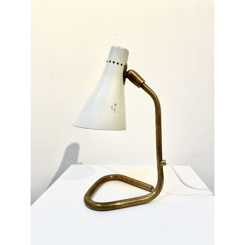 Paire de lampes de table modulables vintage en laiton blanc et métal par Guiseppe Ostuni, Italie 1950