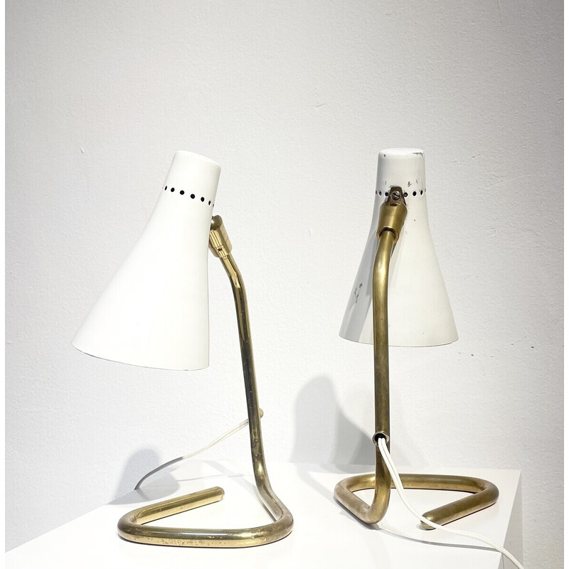 Pair of vintage modular table lamps in white brass and metal by Guiseppe Ostuni, Italy 1950s