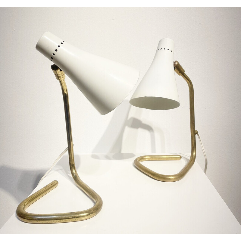 Pair of vintage modular table lamps in white brass and metal by Guiseppe Ostuni, Italy 1950s