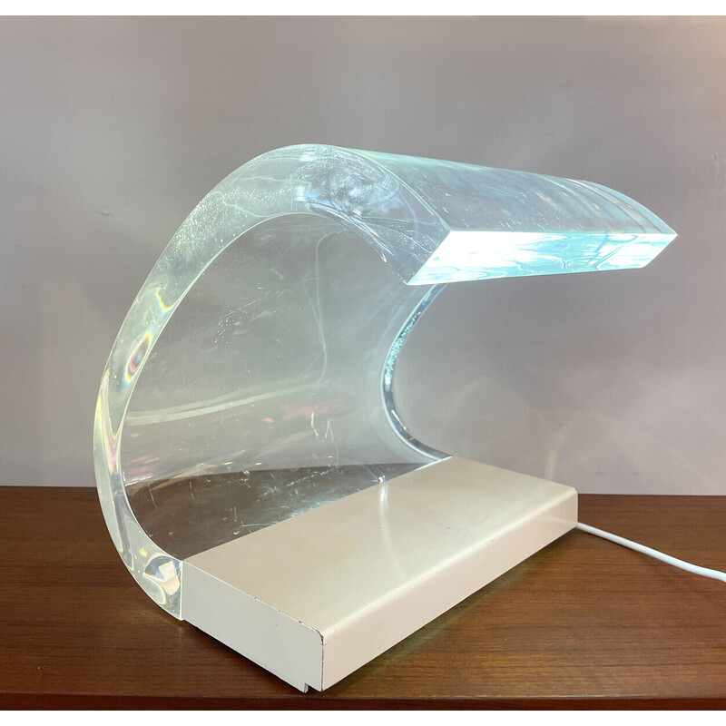 Lampe de table vintage ''Acrilica'' en plexiglas blanc par Joe Colombo, Italie 1960