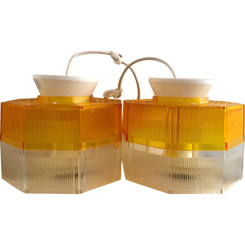 Pair of vintage Scandinavian hanging lamps - 1950s