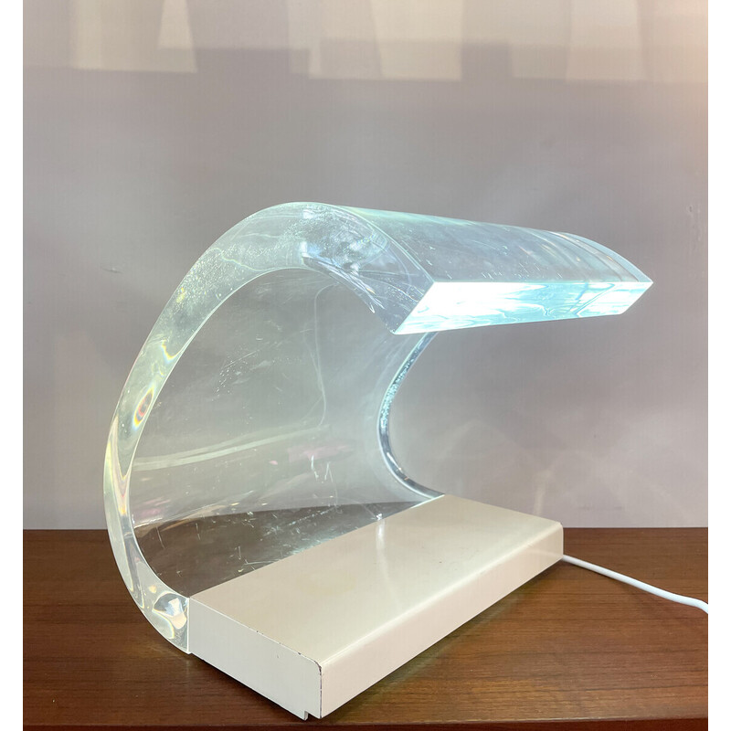 Vintage ''Acrilica'' table lamp in white plexiglass by Joe Colombo, Italy 1960s