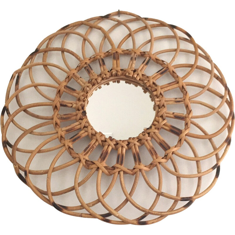 Flower-shaped mirror in rattan - 1960s