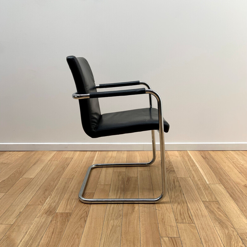 Vintage desk chair in black leather and chromed aluminum