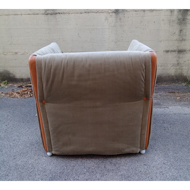 Vintage "Le dive" armchair in leather and corduroy by Paolo Piva for Giovannetti Collezioni, 1970s