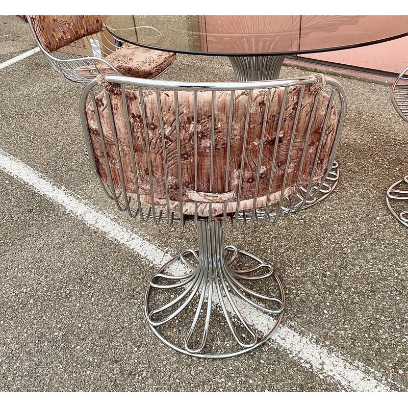 Vintage dining set in chromed steel and glass by Gastone Rinaldi