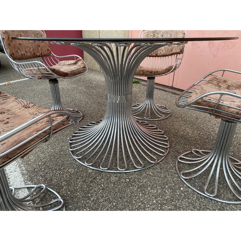 Vintage dining set in chromed steel and glass by Gastone Rinaldi