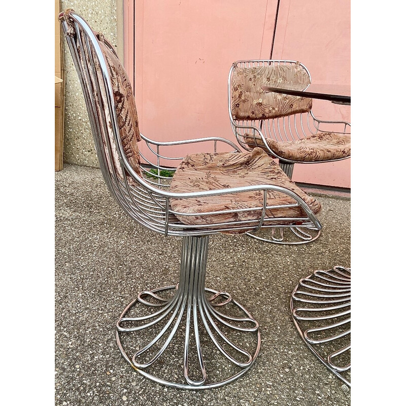 Vintage dining set in chromed steel and glass by Gastone Rinaldi